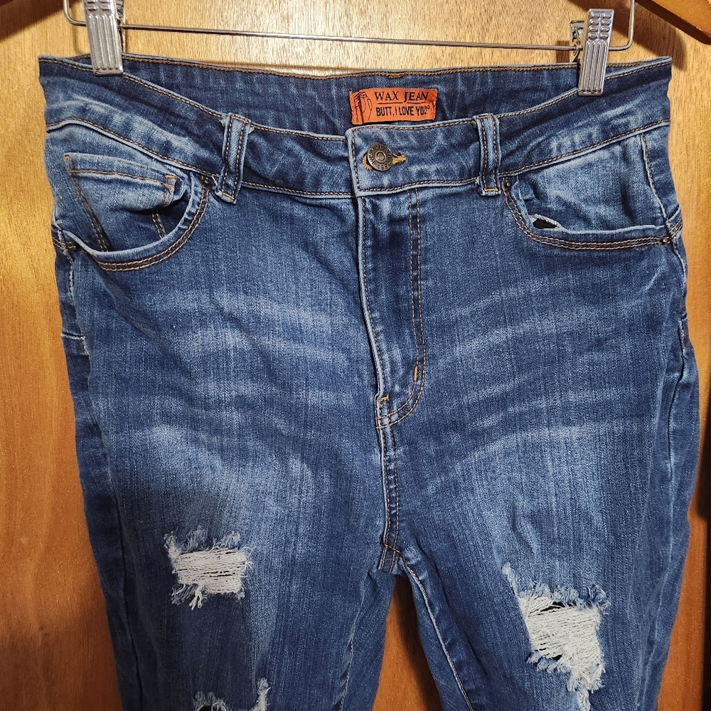 Wax Jean Women's Blue Distressed Skinny Jeans 13